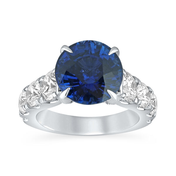 Sapphire Round-Cut Ring with Diamonds in White Gold